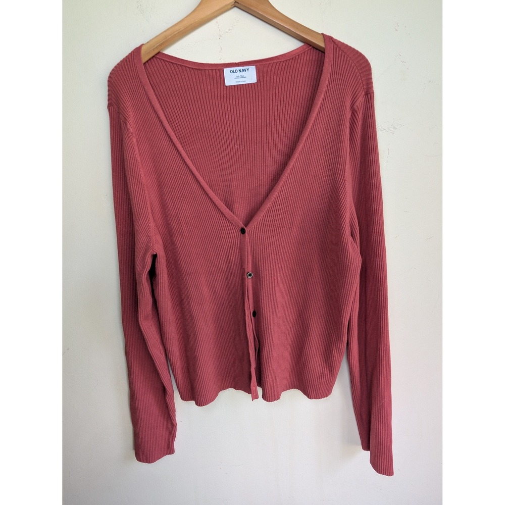 Old Navy Fitted Ribbed V-Neck Cardigan Womens XXL Tall Mineral Rouge Pink